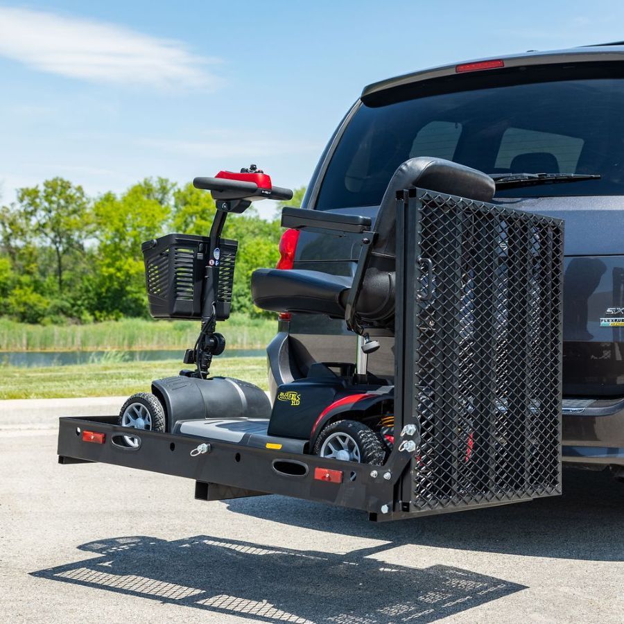 Harmar’s Universal Scooter and Wheelchair Carrier has a built-in foldable ramp to assist with loading