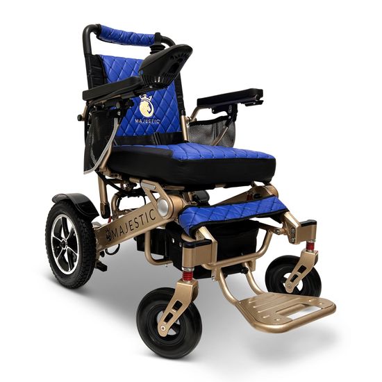 IQ7000AF-LE-MAX-BRZ-BLU ComfyGo Majestic 20AH Remote-Controlled Electric Wheelchair wAuto-Fold - Bronze FrameBlue Faux Leather