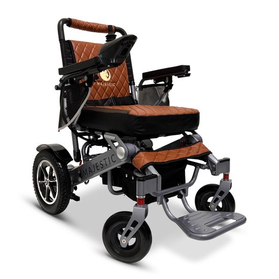 IQ7000AF-LE-MAX-SLV-TB ComfyGo Majestic 20AH Remote-Controlled Electric Wheelchair wAuto-Fold - Silver FrameTaba Faux Leather