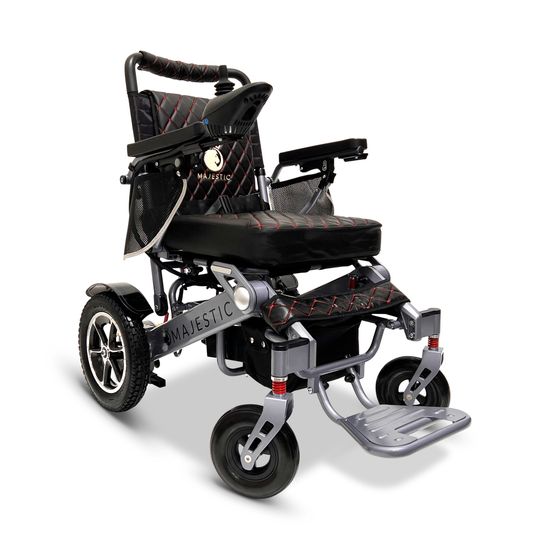 IQ7000AF-LE-SLV-BLK ComfyGo Majestic 12AH Remote-Controlled Electric Wheelchair wAuto-Fold - Silver FrameBlack Faux Leather