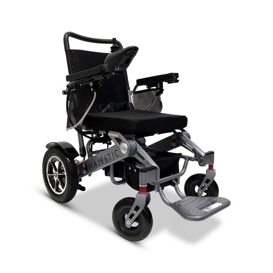 IQ7000AF-SLV ComfyGo Majestic 12AH Remote-Controlled Electric Wheelchair wAuto-Fold - Silver FrameBlack Mesh Fabric