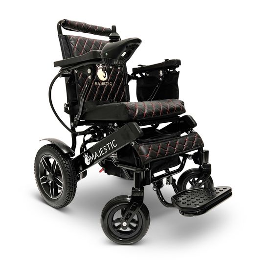 IQ8000LE-BLK-BLK ComfyGo Majestic 12AH Remote-Controlled Electric Wheelchair with 175 Seat - Black FrameBlack Faux Leather