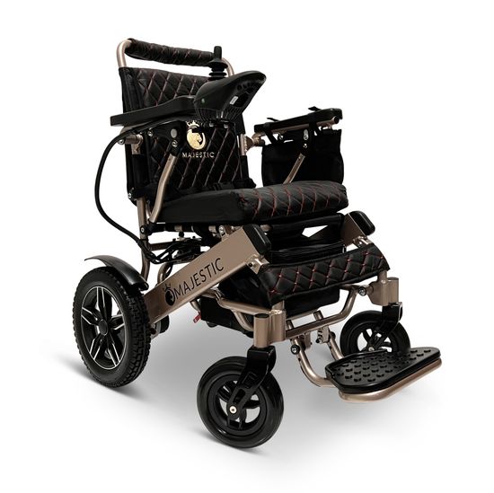 IQ8000LE-BRZ-BLK ComfyGo Majestic 12AH Remote-Controlled Electric Wheelchair with 175 Seat - Bronze FrameBlack Faux Leather