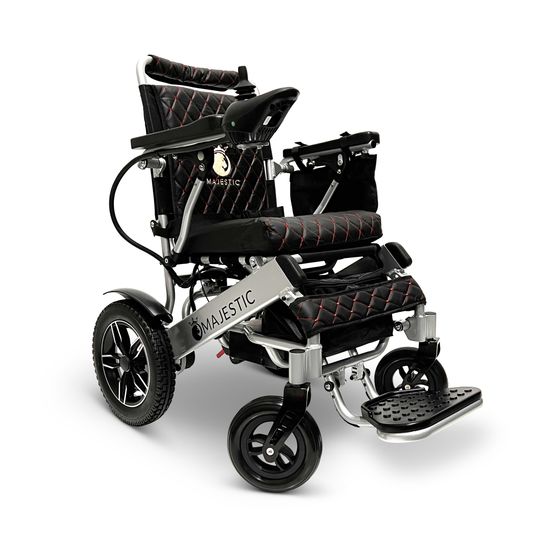 IQ8000LE-MAX-SLV-BLK ComfyGo Majestic 20AH Remote-Controlled Electric Wheelchair with 175 Seat - Silver FrameBlack Faux Leather