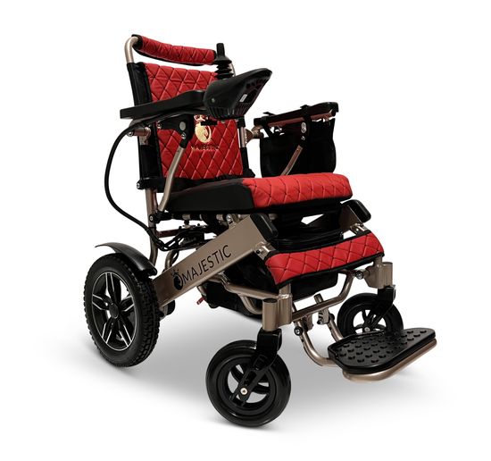 IQ8000PLUS-LE-MAX-BRZ-RED ComfyGo Majestic 20AH Remote-Controlled Electric Wheelchair with 20 Seat - Bronze FrameRed Faux Leather