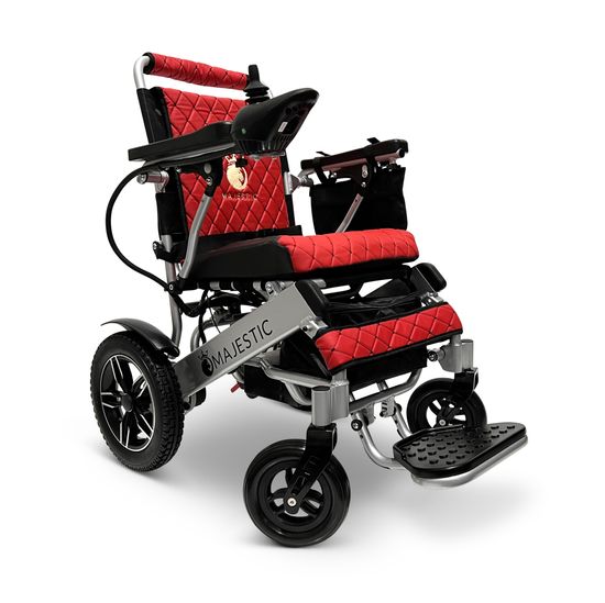IQ8000PLUS-LE-MAX-SLV-RED ComfyGo Majestic 20AH Remote-Controlled Electric Wheelchair with 20 Seat - Silver FrameRed Faux Leather