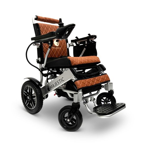 IQ8000PLUS-LE-MAX-SLV-TB ComfyGo Majestic 20AH Remote-Controlled Electric Wheelchair with 20 Seat - Silver FrameTaba Faux Leather