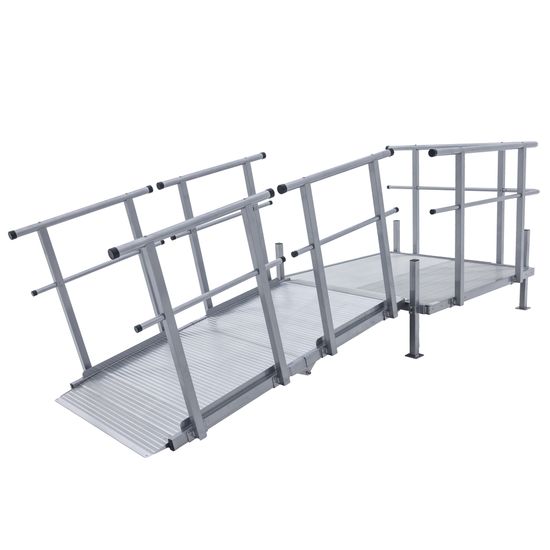 SSFKIT44-6 6 L Silver Spring Folding Aluminum Wheelchair Access Ramp with Handrails 4 Platform