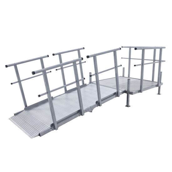 SSFKIT44-7 7 L Silver Spring Folding Aluminum Wheelchair Access Ramp with Handrails 4 Platform