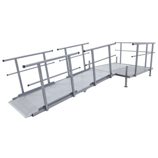 SSFKIT55-12 12 L Silver Spring Folding Aluminum Wheelchair Access Ramp with Handrails 5 Platform