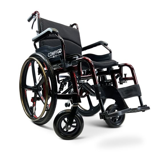 X1-SE-RED ComfyGo Manual Wheelchair 24 Quick-Detach Aluminum Wheels - Red