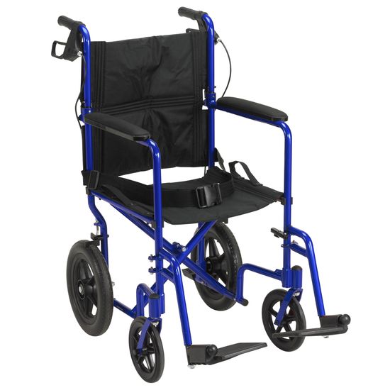 exp19ltbl Drive Medical Lightweight Expedition Transport Wheelchair with Hand Brakes - Blue