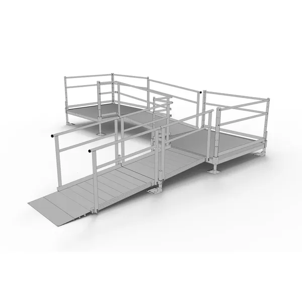 Machine Mart Ramps Silver Spring Clearway 15' L-Shaped Modular Ramp with 5' Platform and ...