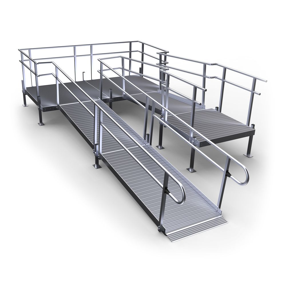 Multi Turning Ramp Harmar Elevation 24' U-Shaped Modular Ramp with 4' Top Platform, 8 ...