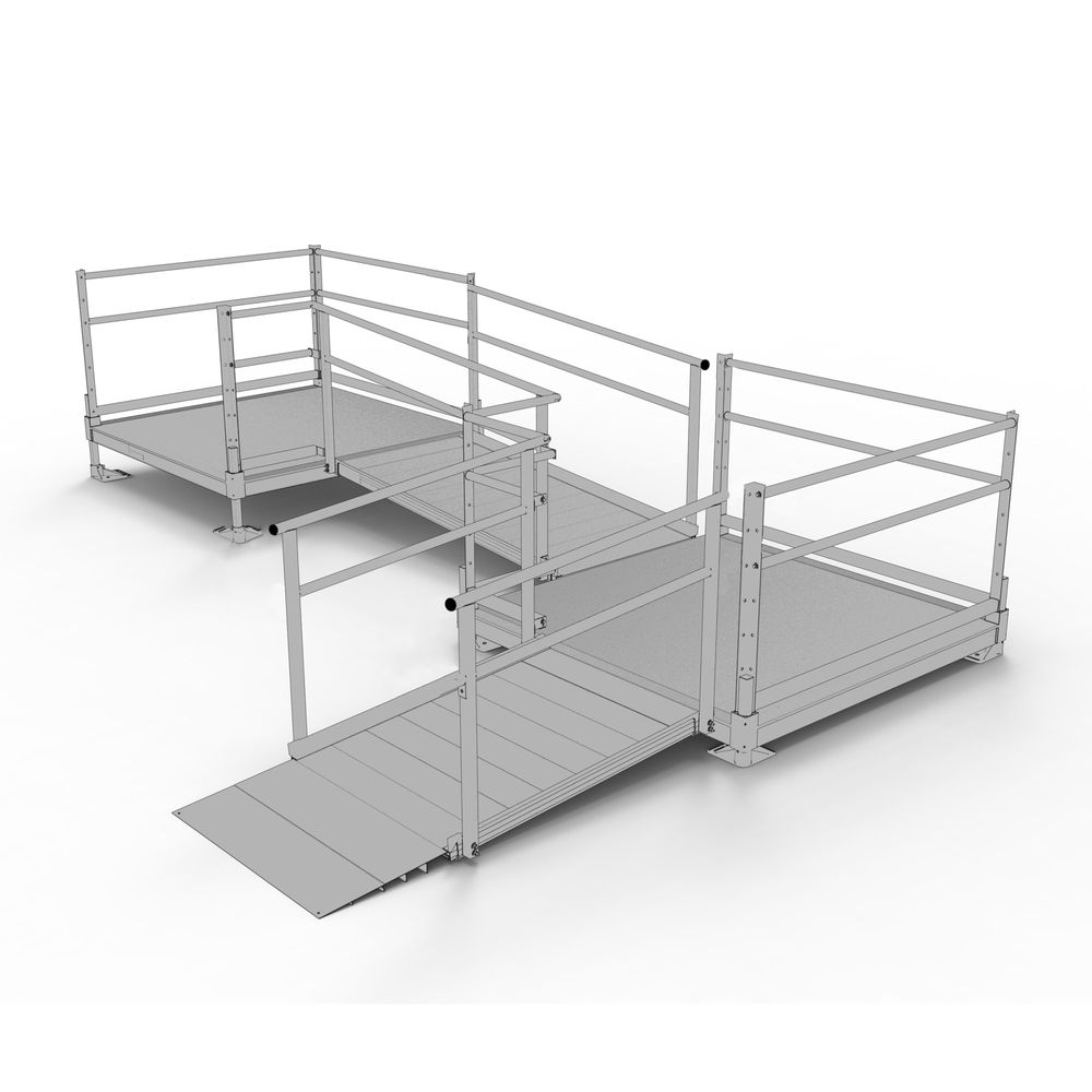 J Shape Ramp Silver Spring Clearway 10' L-Shape Mod Ramp, 5' Platforms | Mobility Mart