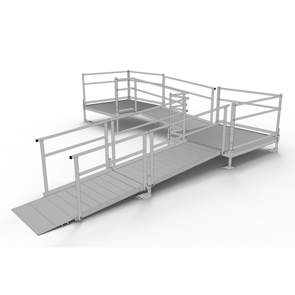Multi Turning Ramp Silver Spring Clearway 17' L-Shaped Modular Ramp with 5' Platform and ...